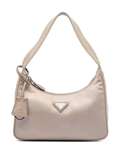 Pre-owned Prada 2019-2025 Mini Tessuto Re Edition 2000 Shoulder Bag In Brown