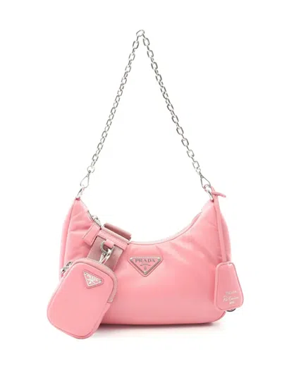 Pre-owned Prada 2019-2025 Nappa Soft Padded Re Edition 2005 Satchel In Pink