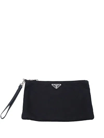 Pre-owned Prada 2019-2025 Re Nylon Clutch Bag In Black