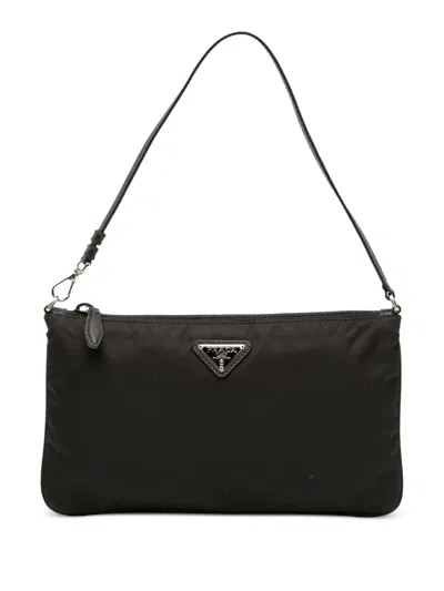 Pre-owned Prada 2019-2025 Re Nylon Pochette Shoulder Bag In Black