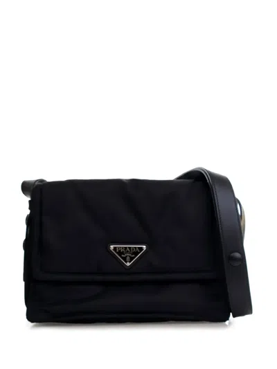 Pre-owned Prada 2019-2025 Small Re Nylon Padded Traveller Shoulder Bag In Black