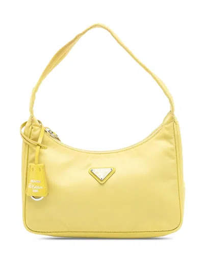 Pre-owned Prada 2019-2026 Mini Tessuto Re Edition 2000 Shoulder Bag In Yellow
