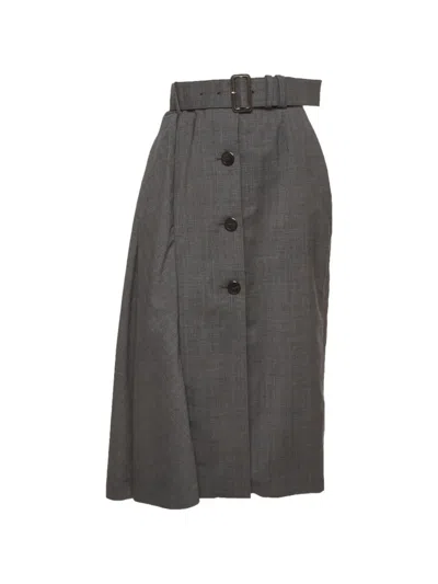 Pre-owned Prada 2019 Checked Asymmetrical Midi Skirt In Gray