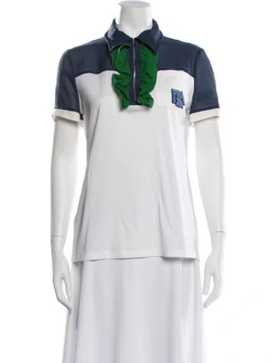 Pre-owned Prada 2019 Colorblock Pattern Polo In White