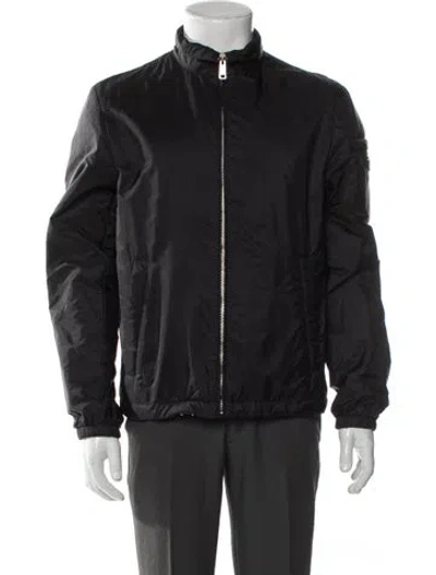 Pre-owned Prada 2019 Enameled Metal Triangle Moto Jacket In Black