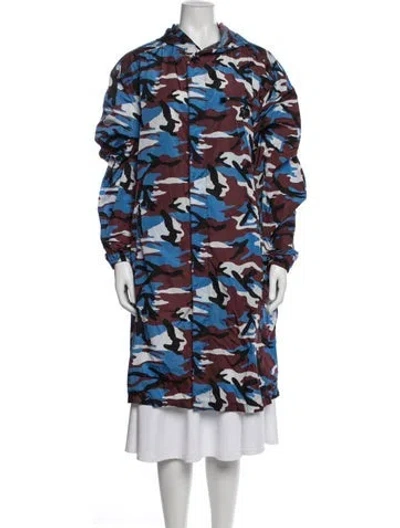 Pre-owned Prada 2019 Enameled Metal Triangle Puffer Coat In Blue/red
