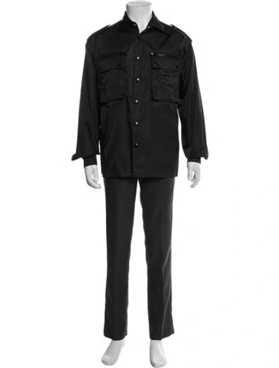 Pre-owned Prada 2019 Enameled Metal Triangle Utility Jacket In Black