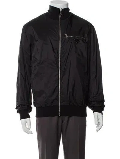 Pre-owned Prada 2019 Enameled Metal Triangle Windbreaker In Black