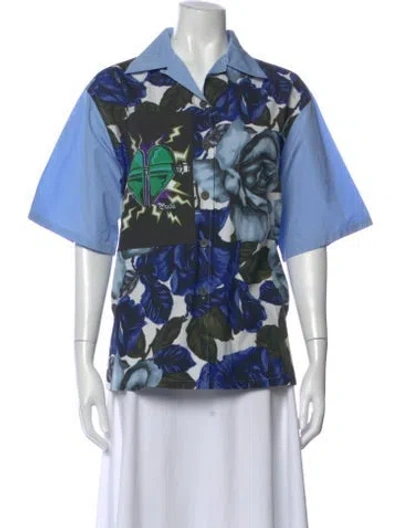 Pre-owned Prada 2019 Floral Print Button-up Top In Blue