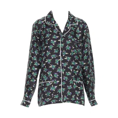 Pre-owned Prada 2019 Frankenstein Micro Heart Black Print 100% Silk Pyjama Shirt Top S