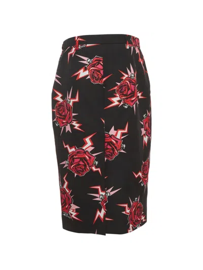 Pre-owned Prada 2019 Frankenstein Rose-print Midi Skirt In Black