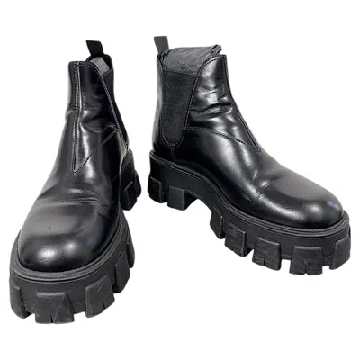 Pre-owned Prada 2019 Monolith Black Leather Chunky Lug Sole Chelsea Boots It 38