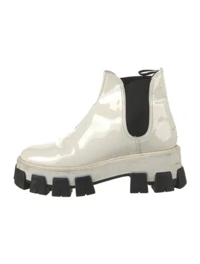 Pre-owned Prada 2019 Monolith Chelsea Boots In White