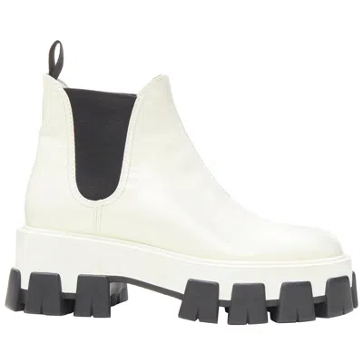 Pre-owned Prada 2019 Monolith White Patent Lug Sole Platform Ankle Boot Eu36