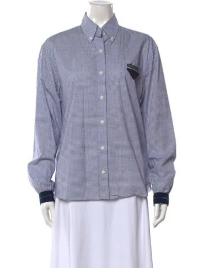 Pre-owned Prada 2019 Plaid Print Button-up Top In Blue