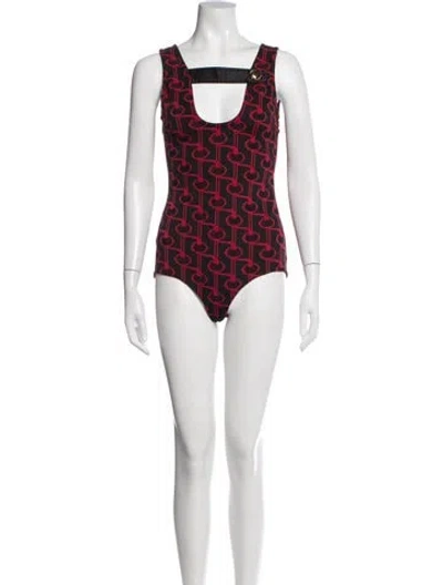 Pre-owned Prada 2019 Printed Bodysuit In Black/red
