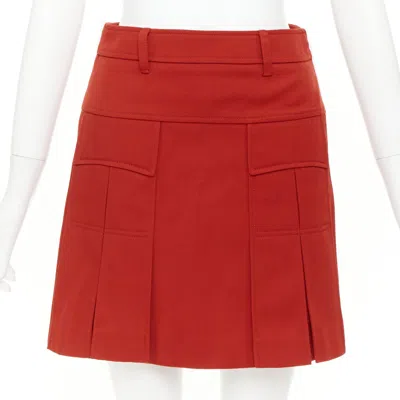 Pre-owned Prada 2019 Red Virgin Wool White Trim Utility Pocket Pleated Mini Skirt It38 Xs