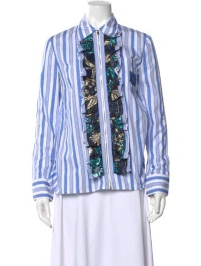 Pre-owned Prada 2019 Striped Button-up Top In Blue
