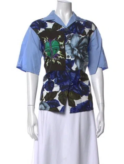 Pre-owned Prada 2019 Three-quarter Sleeve Button-up Top In Blue