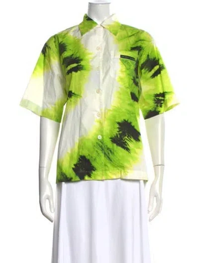 Pre-owned Prada 2019 Tie-dye Print Button-up Top In White