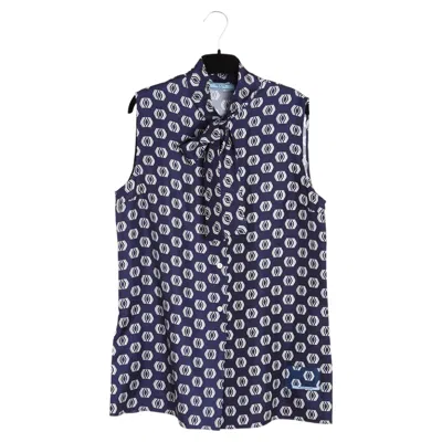 Pre-owned Prada 2019 Top Soie Marine Fr40 Silk Twill Ascot Sleeveless Blouse Uk12 Us10 In Black
