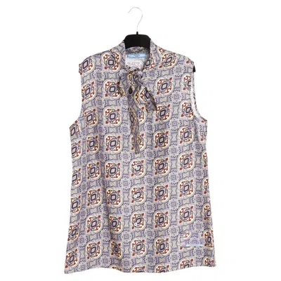 Pre-owned Prada 2019 Top Soie Parme Fr40 Silk Twill Ascot Sleeveless Blouse Uk12 Us10 In Gray