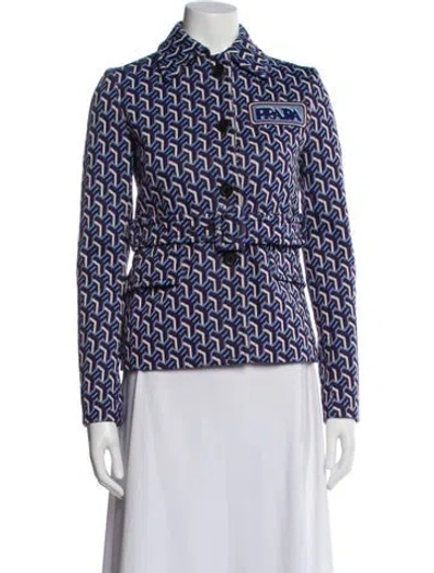 Pre-owned Prada 2019 Tweed Pattern Jacket In Blue