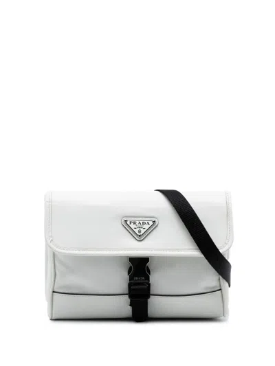 Pre-owned Prada 2019-2025 Saffiano Trimmed Re Nylon Smartphone Case Crossbody Bag In White
