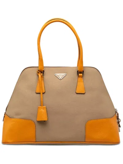 Pre-owned Prada 2019-2026 Cinghiale Trimmed Canapa Dome Handbag In Yellow