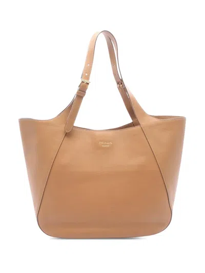 Pre-owned Prada 2019-2026 Leather Tote Bag In Brown