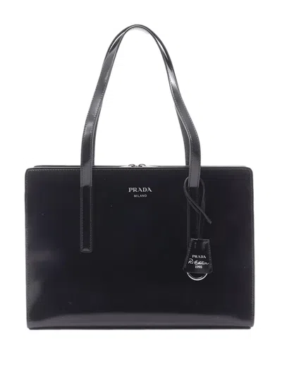 Pre-owned Prada 2019-2026 Medium Spazzolato Re Edition 1995 Tote Bag In Black