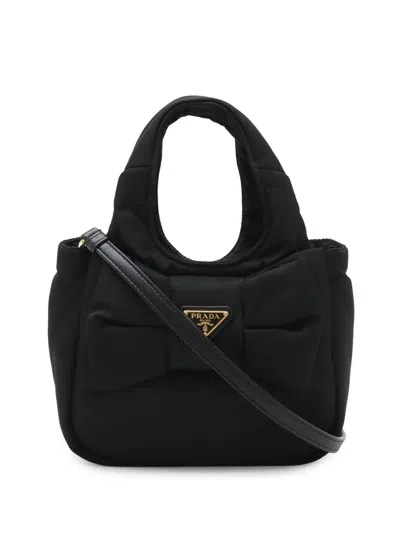 Pre-owned Prada 2019-2026 Mini Padded Re Nylon Bow Satchel In Black
