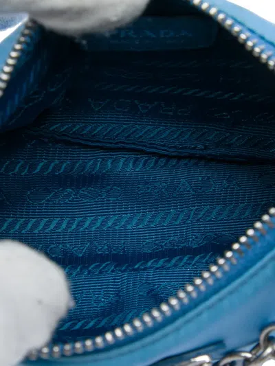 Pre-owned Prada 2019-2026 Mini Saffiano Trimmed Tessuto Re Edition 2005 Satchel In Blue