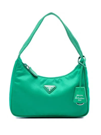 Pre-owned Prada 2019-2026 Mini Tessuto Re Edition 2000 Shoulder Bag In 绿色