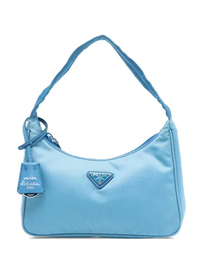 Pre-owned Prada 2019-2026 Mini Tessuto Re Edition 2000 Shoulder Bag In Blue