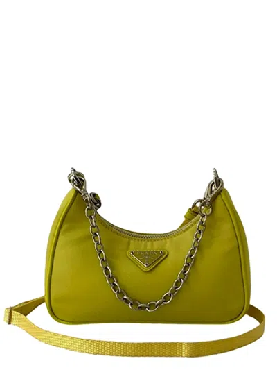 Pre-owned Prada 2019-2026 Mini Tessuto Re Edition 2005 Satchel In Yellow