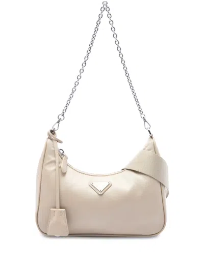 Pre-owned Prada 2019-2026 Re Nylon Re Edition 2005 Satchel In Neutrals
