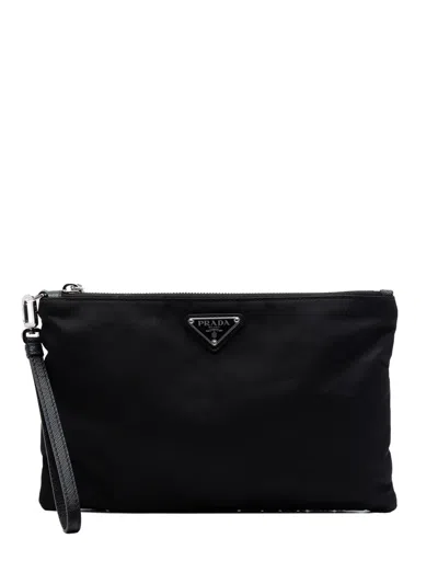 Pre-owned Prada 2019-2026 Re Nylon Wristlet Clutch Bag In Black