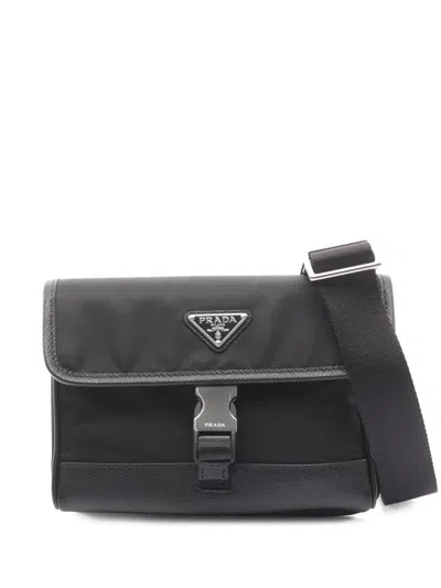 Pre-owned Prada 2019-2026 Re-nylon And Saffiano Smartphone Case Crossbody Bag In Black