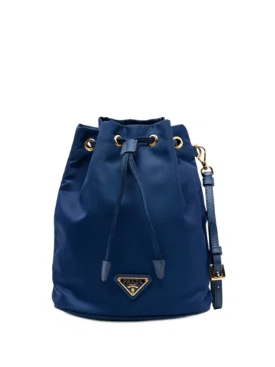 Pre-owned Prada 2019-2026 Re-nylon Drawstring Pouch In Blue