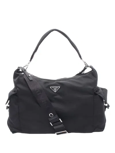 Pre-owned Prada 2019-2026 Re-nylon Saffiano Explorer Satchel In Black