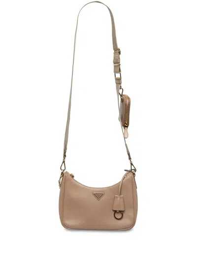 Pre-owned Prada 2019-2026 Saffiano Lux Re Edition 2005 Satchel In Neutrals