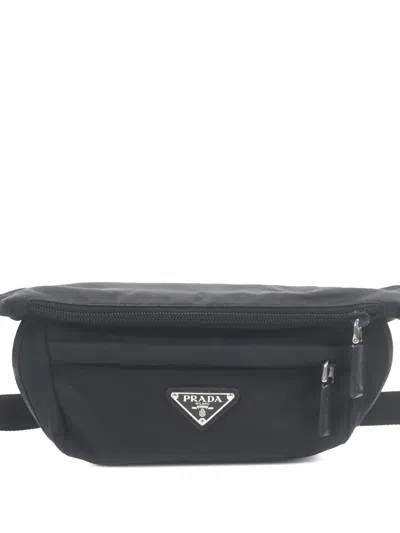 Pre-owned Prada 2019-2026 Saffiano Trimmed Re Nylon Belt Bag In Black