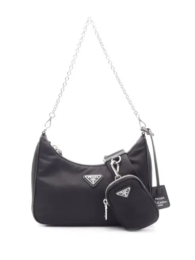 Pre-owned Prada 2019-2026 Saffiano Trimmed Re Nylon Re Edition 2005 Satchel In Black