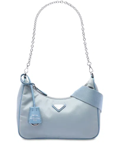 Pre-owned Prada 2019-2026 Saffiano Trimmed Tessuto Re Edition 2005 Satchel In Blue