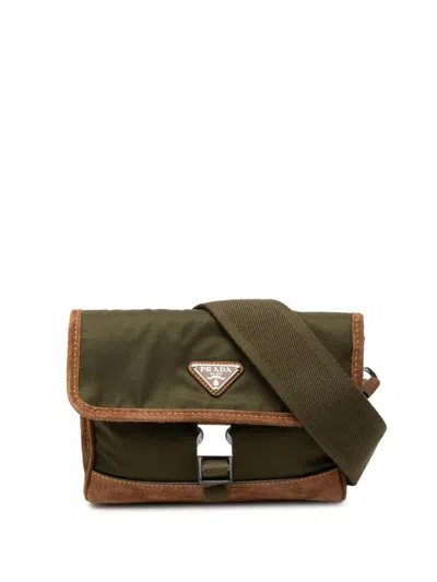 Pre-owned Prada 2019-2026 Suede Trimmed Re Nylon Smartphone Case Crossbody Bag In Green