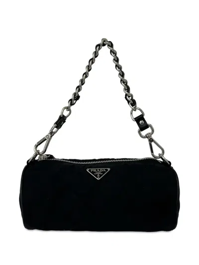 Pre-owned Prada 2019-2026 Tessuto Chain Shoulder Bag In Black