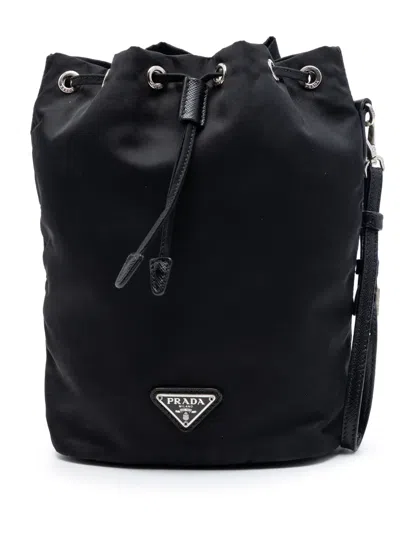 Pre-owned Prada 2019-2026 Tessuto Drawstring Pouch In Black