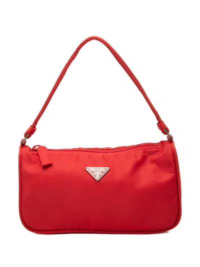 Pre-owned Prada 2019-2026 Tessuto Pochette Shoulder Bag In Red