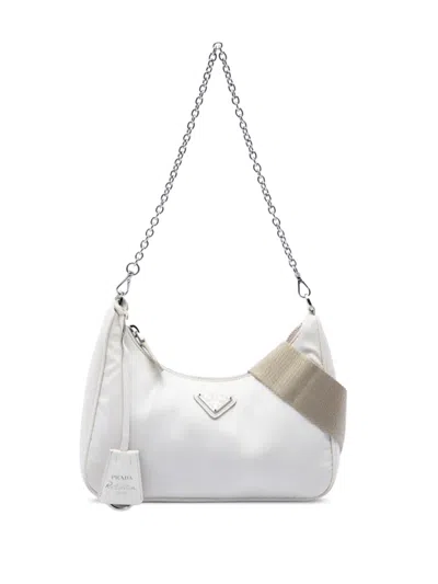 Pre-owned Prada 2019-2026 Tessuto Re-edition 2005 Satchel In White